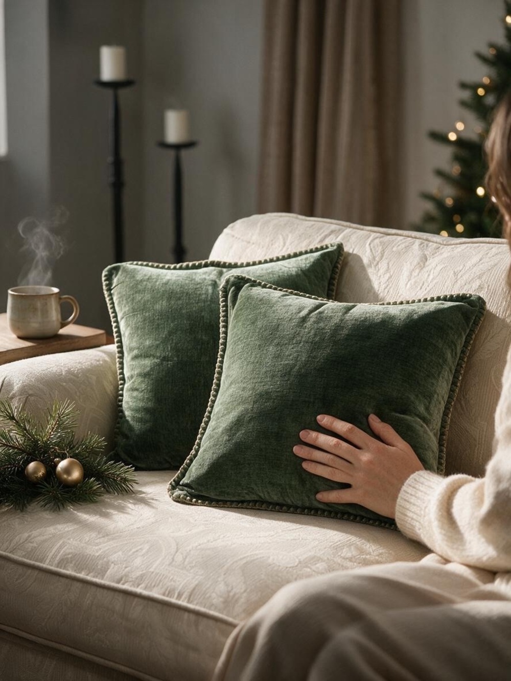 decorUhome Soft Chenille Green Throw Pillow Covers, Cozy Velvet set sku 181